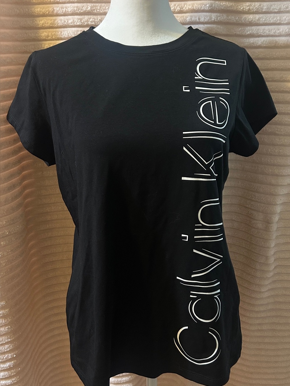 Calvin Klein Black Tee with Vertical White Logo